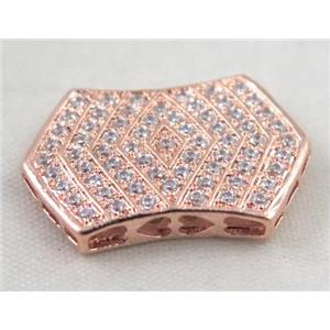 Zircon copper spacer bead, rose gold plated, approx 15x23mm