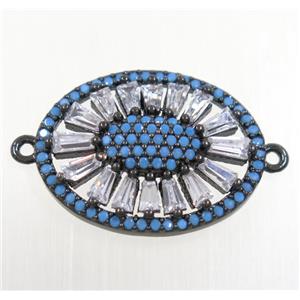 copper sunflower connector paved zircon, turq, black plated, approx 15x20mm