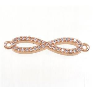copper infinity connector paved zircon, rose gold, approx 5x20mm