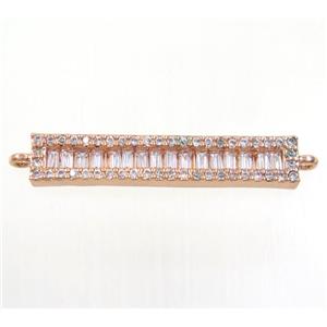 copper stick connector paved zircon, rose gold, approx 5.5x29mm