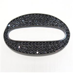 copper oval connector paved zircon, black plated, approx 18x25mm