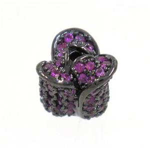 copper flower bead paved zircon, black plated, approx 7x8mm