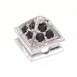 copper pagoda bead paved zircon, platinum plated, approx 7-8mm