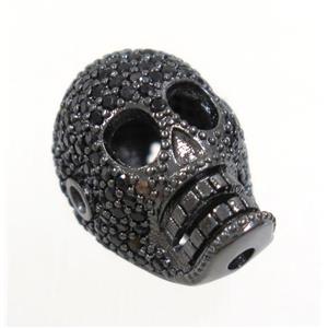copper skull beads paved zircon, black plated, approx 12x17mm