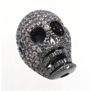 copper skull beads paved zircon, black plated, approx 12x17mm