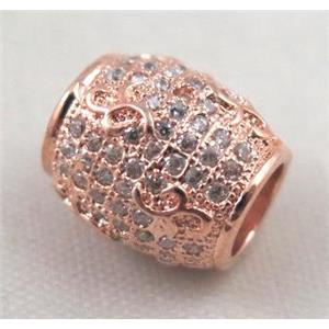 Zircon copper spacer bead, rose gold plated, approx 9x10mm, 5mm hole