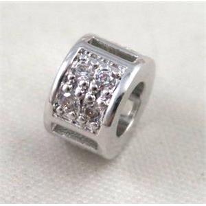 Zircon copper spacer bead, platinum plated, approx 8.5x6mm, 5mm hole