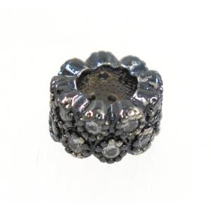 copper rondelle beads paved zircon, black plated, approx 8mm dia, 4mm hole