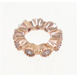 copper rondelle bead paved zircon, rose gold, approx 11mm dia, 5mm hole