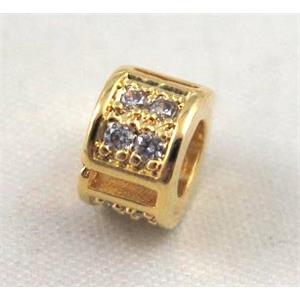 Zircon copper spacer bead, gold plated, approx 8.5x6mm, 5mm hole