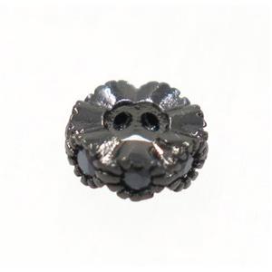 copper rondelle beads paved zircon, black plated, approx 6mm dia, 2.5mm hole