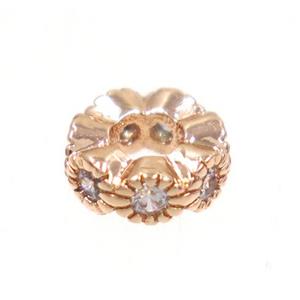 copper rondelle beads paved zircon, rose gold, approx 6mm dia, 2.5mm hole