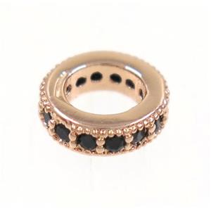 copper rondelle beads paved zircon, rose gold, approx 8mm dia, 4.5mm hole