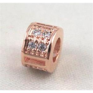 Zircon copper spacer bead, rose gold plated, approx 8.5x6mm, 5mm hole