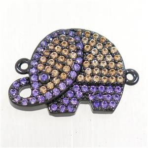 copper Elephant connector paved zircon, black plated, approx 15-20mm