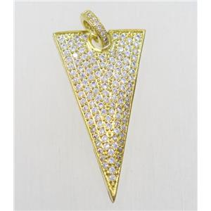 copper triangle pendant paved zircon, gold plated, approx 18x35mm