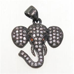 copper elephant pendant paved zircon, black plated, approx 16x18mm