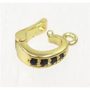 copper clasp paved zircon, gold plated, approx 7-8mm