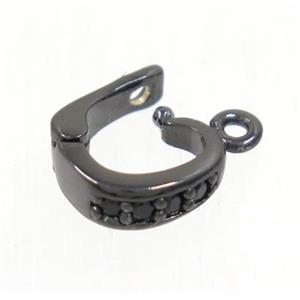 copper clasp paved zircon, black plated, approx 7-8mm