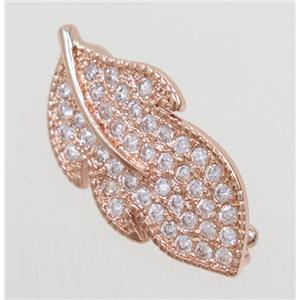 copper leaf clasp paved zircon, rose gold, approx 12-22mm