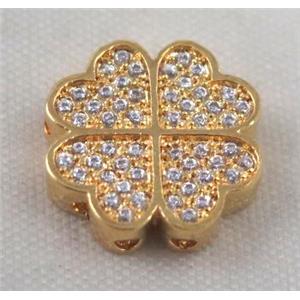 Zircon copper spacer bead, gold plated, approx 14x14mm