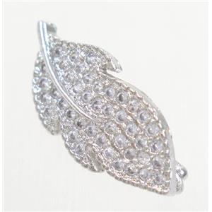 copper leaf clasp paved zircon, platinum plated, approx 12-22mm