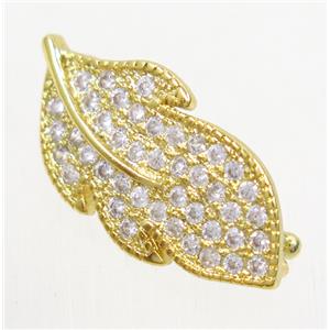 copper leaf clasp paved zircon, gold plated, approx 12-22mm