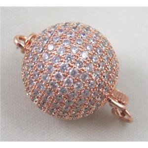 copper clasp paved zircon, round, rose gold plated, approx 16mm dia