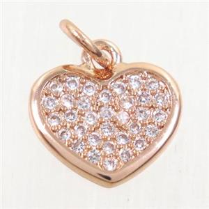copper heart pendant paved zircon, rose gold, approx 11-13mm