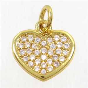 copper heart pendant paved zircon, gold plated, approx 11-13mm