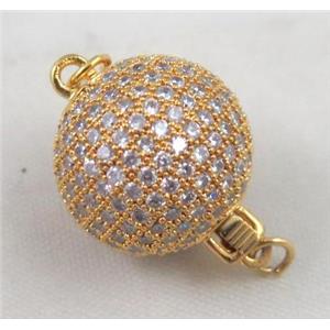 copper clasp paved zircon, round, gold plated, approx 14mm dia