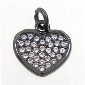 copper heart pendant paved zircon, black plated, approx 11-13mm