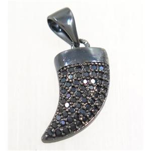copper horn pendant paved zircon, black plated, approx 8-14mm