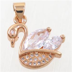 copper swan pendant paved zircon, rose gold, approx 12-16mm