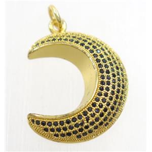 copper crescent moon pendant paved zircon, gold plated, approx 20x25mm