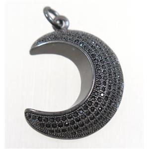 copper crescent moon pendant paved zircon, black plated, approx 20x25mm