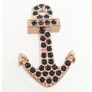 copper anchor pendant paved zircon, rose gold, approx 17x26mm