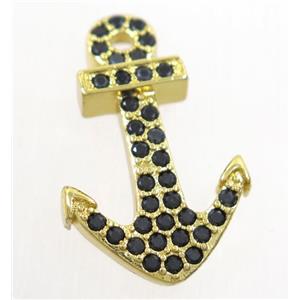 copper anchor pendant paved zircon, gold plated, approx 17x26mm