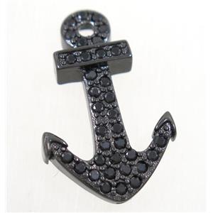 copper anchor pendant paved zircon, black plated, approx 17x26mm