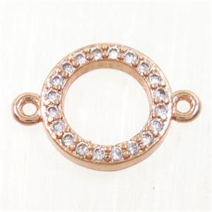 copper circle connector paved zircon, rose gold, approx 10mm dia