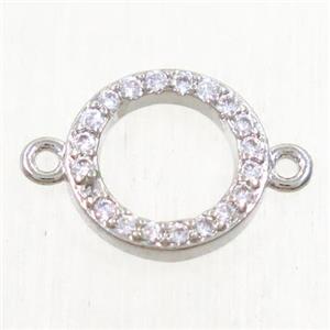 copper circle connector paved zircon, platinum plated, approx 10mm dia