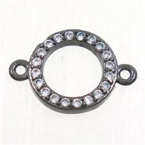copper circle connector paved zircon, black plated, approx 10mm dia