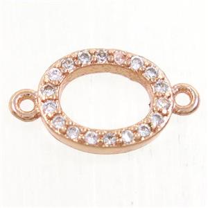 copper oval connector paved zircon, rose gold, approx 8x10mm