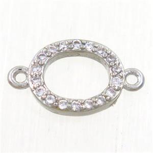 copper oval connector paved zircon, platinum plated, approx 8x10mm