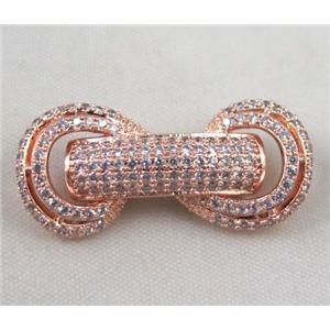 copper clasp paved zircon, rose gold plated, approx 15x33mm, 4mm hole