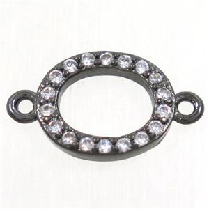 copper oval connector paved zircon, black plated, approx 8x10mm