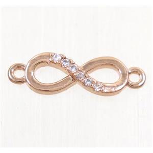 copper infinity connector paved zircon, rose gold, approx 5x12mm