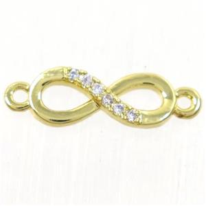 copper infinity connector paved zircon, gold plated, approx 5x12mm