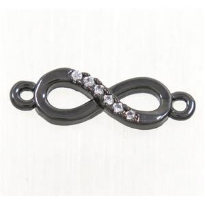 copper infinity connector paved zircon, black plated, approx 5x12mm