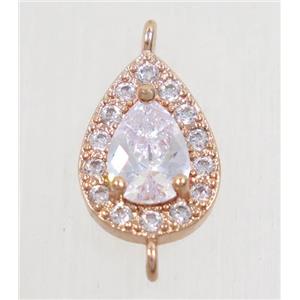 copper teardrop connector paved zircon, rose gold, approx 9x12mm